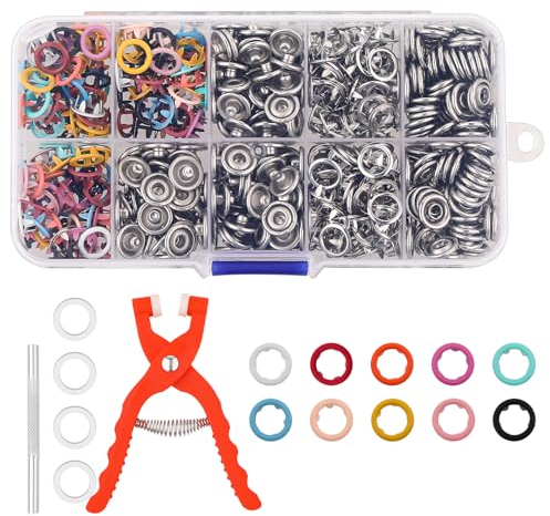 150 Druckknöpfe Set Ohne Nähen Metall Druckknopf Set mit Zange Riemenverschluss Zange Presswerkzeug Druckknöpfe zum Annähen für Heimwerker Handwerk Kleidung Hüte Nähen (10 Farben, 9,5 mm)