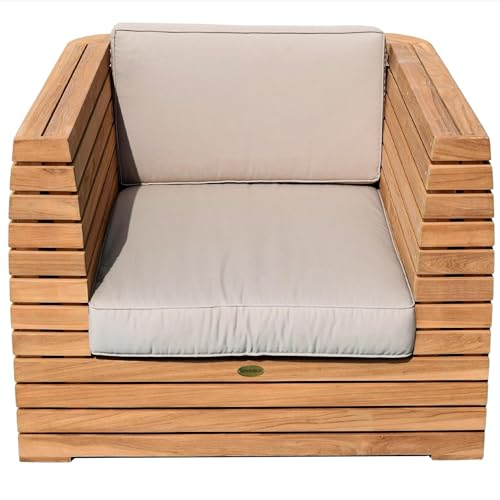 Teako Design Loungesessel Picardie aus Teak mit Armlehnen und Auflagen, FLEGT-Lizenziertes Teakholz, Exklusive Loungemöbel für Garten, Gartensessel robust und komfortabel