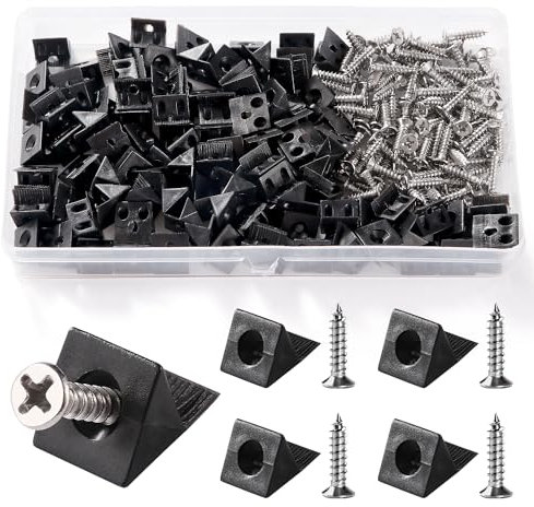 VooGenzek 100 Pezzi Supporto Angolare Cunei Mobili Cassetto, Cunei riparazione per Cassetti, Cassetto Inferiore Cedimenti Riparazione Cunei, Cunei de Cassetto, con 100 Pezzi Viti,14 * 13 * 9.3mm,Nero