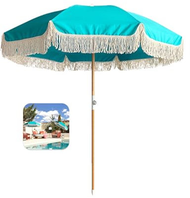 Parasol De Balcon 180cm Anti Uv Parasol Pliable Avec Frange Parasol Terrasse Inclinable Parasol Exterieur Avec 8 Baleines Parasol De Marché Avec Sac De Transport Pour Balcon Jardin Terrasse Plage ( Co