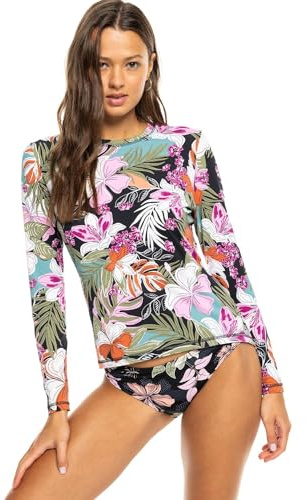 Roxy Rashguard - Maglietta da donna standard UPF 50, per surf, escursionismo, beach volley, allenamento, yoga, attività all'aria aperta, ad asciugatura rapida, Moody Tropical, M