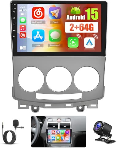 Hikity 2+64G 9 Android Autoradio für Mazda 5 2005-2010 Wireless CarPlay | Touchscreen GPS Navi Bluetooth WiFi FM/RDS Rückfahrkamera EQ Lenkradsteuerung USB 2+64G DAB/DAB+