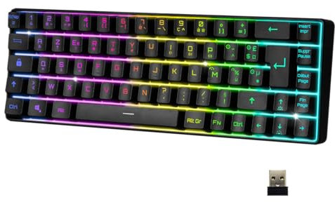 EMPIRE GAMING - K508 Clavier Gaming Sans Fil Compact TKL 65% (AZERTY FR) - via 2.4G/ Type-C - Compatible Console de Jeu/PC/Mac - RGB - 68 Touches - 23 Touches Anti-Ghosting - Noir