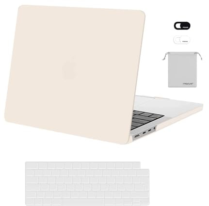 MOSISO Kompatibel mit MacBook Pro 14 Zoll Hülle M5 M4 M3 M2 M1 2026-2021 | Kunststoff Hartschale&Tastaturschutz&Webcam Abdeckung&Beutel A3434 A3112 A3185 A3401 A2918 A2992 A2779 A2442, Beige