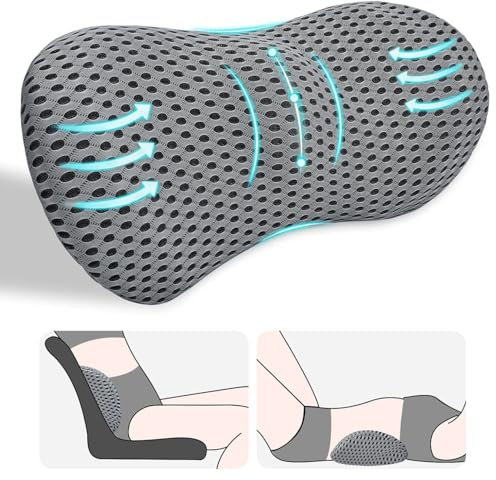 YUGEVRA Lumbar Support Pillow for Lower Back Pain Relief – Ergonomic Streamline Memory Foam Cushion for Office Chair, Car Seat, Gaming, Recliner and Sleeping