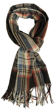 Walniverse Schal Herren Winter – Bequemer Herrenschal, warm und weich, stilvoll kariert, für Alltag und Business (Braunschwarz & Rotorange)