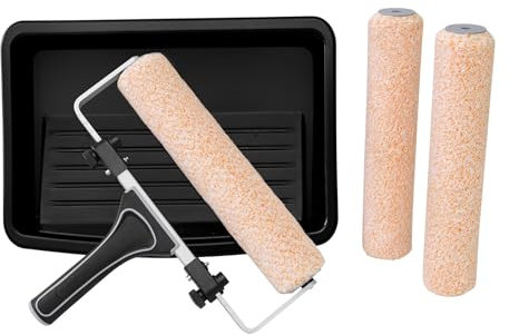 ROLLINGDOG Farbroller-Set mit 30,5 cm Profi-Farbroller, füsslösen Mikrofaser-Abdeckungen und Kunststoffschale, ideal für Malarbeiten zu Hause und DIY-Projekte, 5 Stück