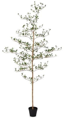 Verinatural Artificial Black Olive Tree 6FT Indoor Outdoor Decor Faux Plants - Real Wood Trunk Fake Tree with Green UV Resistant Leaves - Tall Floor Plant for Modern Home Office Living Room Decoration