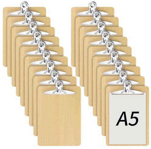 CHIHEUNG 20 Stück A5-Klemmbretter, Holz-Klemmbretter mit niedrigem Profil, A5-Klemmbretter für Büro, Restaurant, 24 x 17 cm