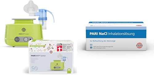 Bundle aus Pari Boy Junior, Inhalationsgerät Zur Behandlung von Atemwegserkrankungen, für Kleinkinder Und Babys Ab 1 Monat + PARI NaCl Inhalationslösung, 60 St. Ampullen