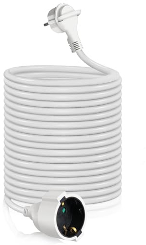 EXTRASTAR Cable de extensión de 10 m con Conector Plano, Cable de extensión Plano para Uso en Interiores con Enchufe de protección por Contacto, 3G×1,5 mm², 16A/250V, 3680W, Blanco
