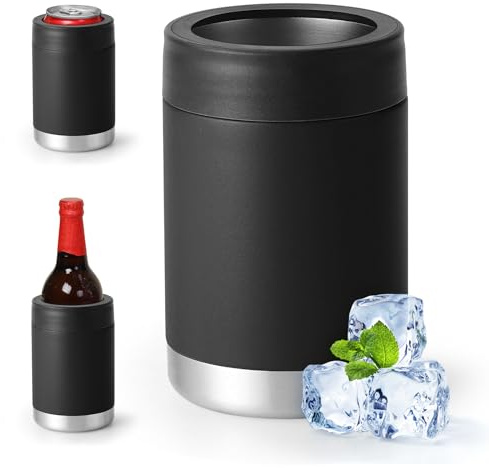 Refroidisseur de canettes universel isotherme : s'adapte à tous – Pour canettes et bouteilles ordinaires de 30,5 à 473,6 g – Acier inoxydable à double paroi – Pour la plage, le kayak, la piscine (noir