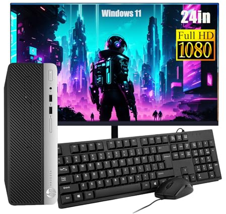 HP ProDesk 400 G4 SFF - Ordenador de sobremesa con monitor de 24 pulgadas, Intel Core i5-7500, 16 GB de RAM, SSD de 256 GB, WiFi, Bluetooth, teclado de EE. UU., Windows 11 Pro (reacondicionado)