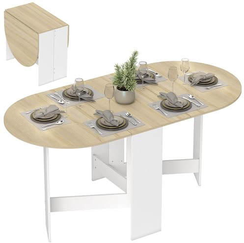 HOMCOM Mesa Plegable de Comedor con Alas Abatibles 163x80x75 cm Natural