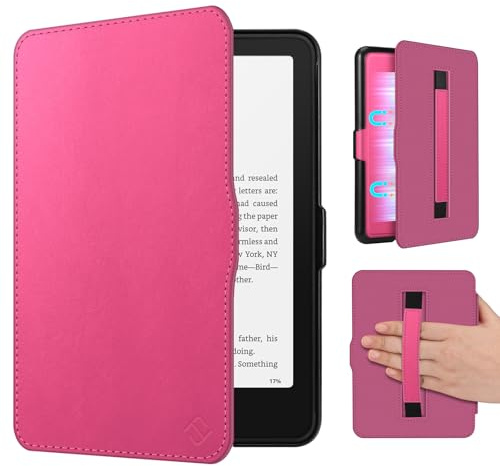 Fintie Hülle mit Handschlaufe für 7 Kindle Paperwhite(12. Generation) | Kindle Colorsoft Signature Edition 2025/2026, Leichte Case, Rückseiten-Magnet, Auto Sleep/Wake, Rosa