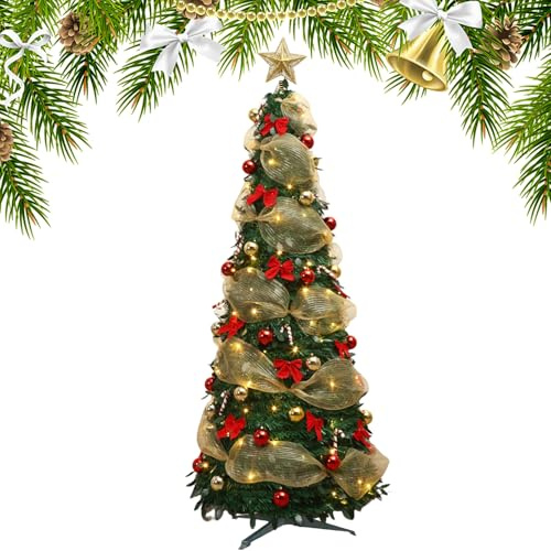 Árbol de Navidad artificial de 120 cm, 150 cm, árbol de Navidad artificial con 80/100 LED, extensible y plegable, árbol realista y soporte para fiesta festiva, casa, tiendas decoración (B-1,2 m)