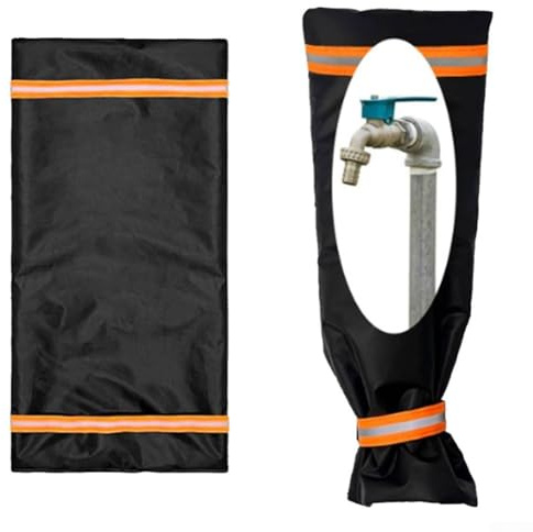 Housse de protection contre le gel pour robinets extérieurs, en tissu Oxford 420D résistant aux intempéries, housse de protection contre le gel en hiver, noir (26 x 64 cm)