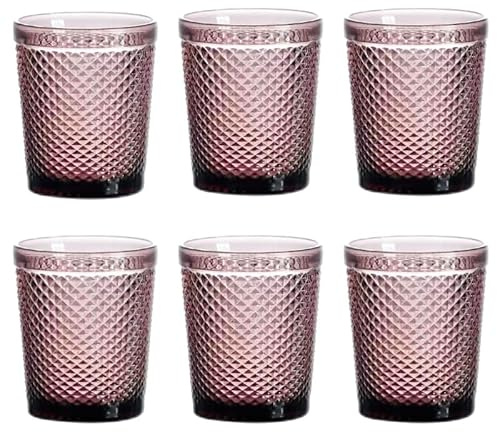 TRESV Set de 6 Vasos Colores o Transparente, Vaso de Cristal agua de 250ml, Vaso de Agua y Bebidas, Aptos para Lavavajillas (Rosa)