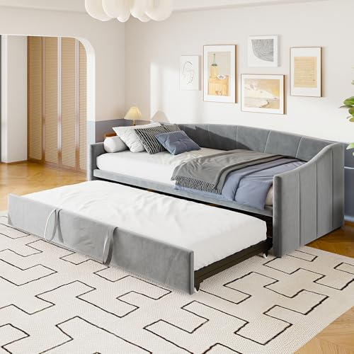 Yeutre Soffa, 2-sits, konvertibel soffa, 90/180 x 200 cm, soffsäng, 2 personer med sovsängar, sängbäddsoffa, utdragbar soffa för vuxna och tonåringar, sammet, utan madrass