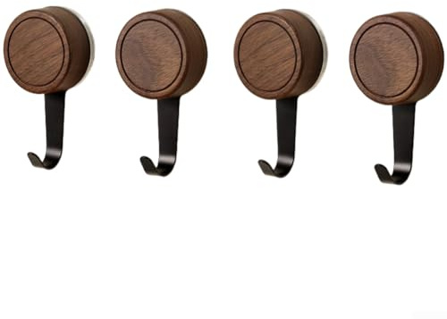 Honseadek Gancho de ventosa de madera de nogal con adherencia al vacío, colgador adhesivo sin taladrar para superficies lisas, alta capacidad de carga de hasta 5 kg, reutilizable para baño (cuatro)