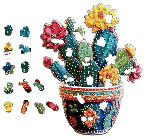 Puzzle en Bois Cactus - Jeu Familial Amusant et Coloré de Casse-tête | Casse-Tête de Cactus pour Thanksgiving,Idée Cadeau Originale Jeu De Patience pour