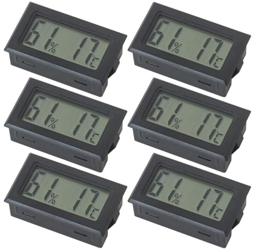 Suifaqi 6 Pack Mini Small Digital Hygrometer Thermometer Indoor Temperature and Humidity Meter Gauge with Temp Humidity Sensor Monitor Fahrenheit (℉) for Jars Home Room House, Black