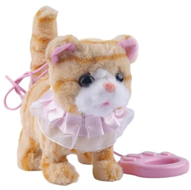 LeeQinersw Laufende Katze Als Spielzeug, Sprechendes Kätzchen, Weich, mit Aufnahmefunktion, Kindergeburtstagsgeschenk, Realistische Haustierfigur, Gelb