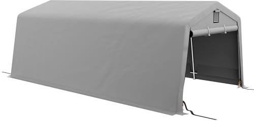 Outsunny Tendone da Giardino per Auto con 2 Finestre Laterali, Garage per Auto in Acciaio Zincato e PE 618x265/330x240 cm, Colore Grigio Chiaro