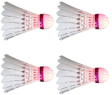 4 leichte LED-Badmintonbälle aus Nylon, winddicht, leuchtende Federbälle für Nachtsport, Training, leichte LED-Badmintonbälle, winddicht, leuchtende Federbälle für Nachtsporttraining