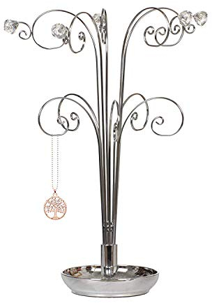 HOHIYA 15 Inch Necklace Holder Stand Jewellery Tree for Bracelets Watches Birthday Christmas Monther Day Party Home Gift Chrome Silver