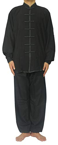 FUYUFU Tai Chi Outfit In Cotton And Linen Unisex Martial Arts Clothing Kung Fu Costume For Man And Woman (a set) (Black/Long sleeve, XXL)