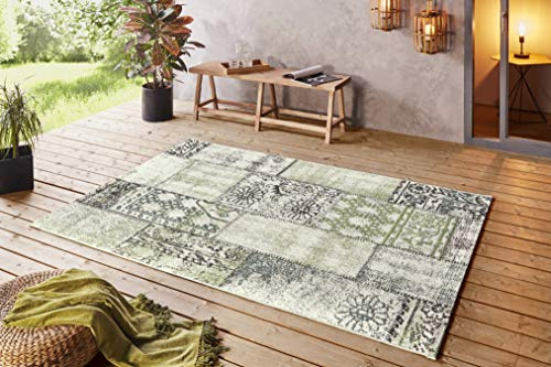 NORTHRUGS In- und Outdoor Teppich 160x230cm - Wetterfest Klassisch Vintage Muster Patchwork-Design Läufer Terrassenteppich Balkonteppich Küchenläufer Badteppich Wohnzimmerteppich Wasserfest in Grün
