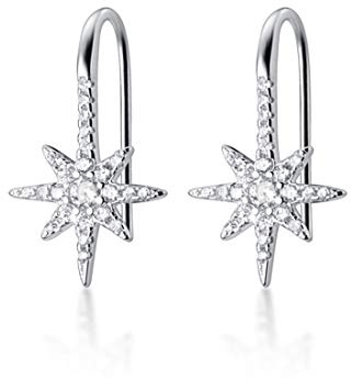 SLUYNZ Funkelnder Stern Tropfenohrringe für Frauen Damen 925 Sterling Silber CZ-Stern-Haken-Ohrringe (Silver)