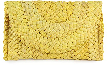 Syrads Bolso de mano de paja de noche para mujer Bolso de playa de verano Bolso de sobre tejido de paja,Amarillo