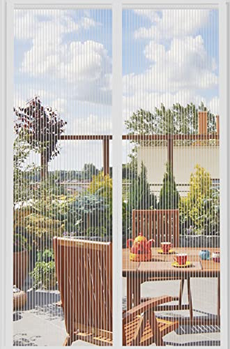 DIKER Fly Screens Doors Nets Patio Curtain Insect Mesh for Keeping Out Flies & Bug, Flyscreen French Doors, Mosquito Double Door Magnetic ScreenFly Doors(90x200cm, White)