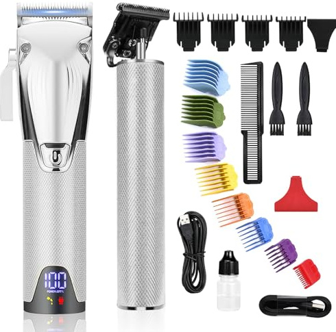 BESTBOMG Haarschneidemaschine Herren, Haarschneider Professioneller Barttrimmer Kabelloser Elektrorasierer aus Edelstahl 6000RPM mit LED-Anzeige und 2500 mAh / 1200 mAh Wiederaufladbarer Batterie