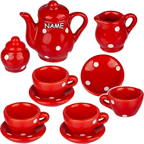alles-meine.de GmbH 14 TLG. Set Puppengeschirr/Teeservice & Kaffeeservice - Bunte Punkte - inkl. Name - Geschirr Porzellan/Keramik - Porzellangeschirr - Kinderküche - Pickn..