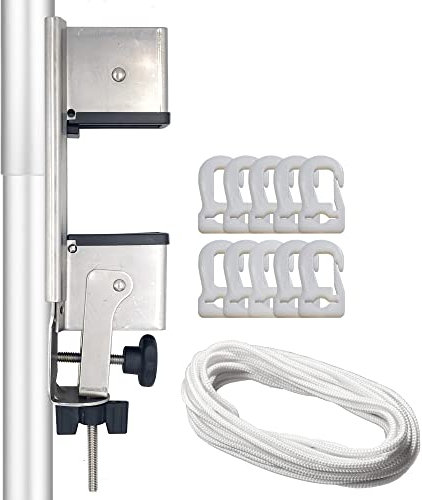 FBS Fahnen und Flaggen Hissvorrichtung für Fahnenmast + 14m Seil und 10x Kunststoffkarabiner - Hißvorrichtung