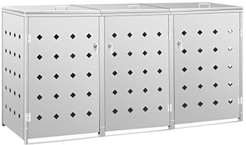 KOIECETA Mülltonnenbox für 3 Tonne Mülltonnenverkleidung Müllbox Mülltonne Müllcontainer Gartenbox Gerätebox Mülltonnenschrank 240L Edelstahl 207 x 77.5 x 115 cm