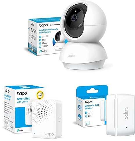 TP-Link Bundle of TAPO C210, Cámara Wi-Fi Interior 3 MP (2K) + Tapo H100, Smart Hub + 2X Tapo T110, Sensor de Contacto Inteligente