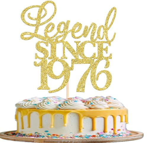 Xsstarmi 1 Pack Legend Since 1976 Cake Topper Fifty Cheers to 50th Birthday Hello 50 and Fabulous Cake Pick Decoration for 50th Birthday Wedding Anniversary Party Cake Decorations Glitter Gold