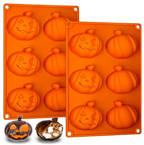 Webake Silikonform Kürbis 3D 2 Stück Halloween Backform Kürbis Muffinform | Halloween Schokoladenform Silikon Kürbis Pralinenform Klein Kuchenform Klein für Muffin, Schokolade, Seife