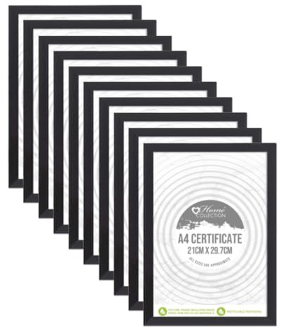 JMS we create smile (Set of 10) A4 Black Picture Photo Frame Glass Front Certificate 21 x 29.7CM Wall Mountable or Tabletop Portrait Landscape Display Home Office Classic Decor (MILH-10)
