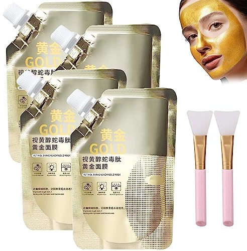 MQSHUHENMY Retinol Snake Venom Gold Mask, Rejuvenating Gold Peel Mask, Anti-Aging Gold Face Mask, Retinol Snake Venom Peptide Gold Mask with Grooming Tools (4Pcs)