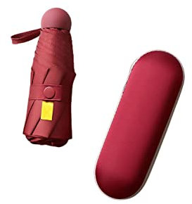 Ombrellone,Ombrellone da Viaggio Pieghevole,Ombrelloni Anti-UV a 8 Costole Ombrelloni Anti-Pioggia e Sole Pieghevoli Capsula Ombrellone da Spiaggia Mini Ombrello Tascabile for Donna (Color : Wine Red