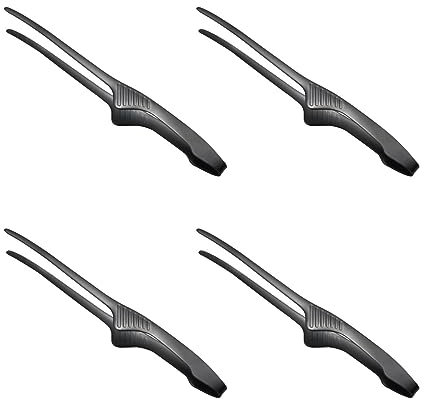4 Pcs Stainless Steel Kitchen Tweezer Food Tongs,Korean Japanese BBQ Tongs,Self-Standing Tongs for Cooking,Buffet,Sea Food,Camping Barbecue (Black)