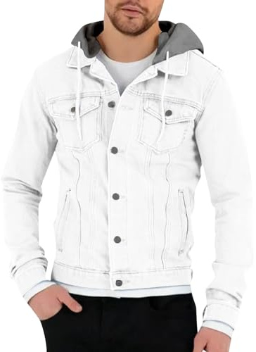 Duohropke Chaqueta vaquera con capucha para hombre, otoño, invierno, vaquera, manga larga, sudadera con capucha, chaqueta informal, abrigo, blusa, camisa informal, camisa vaquera, camisas con capucha,