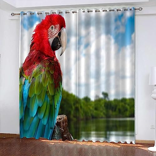Vorhang Blickdicht Gardinen Mit Ösen - 2 Stücke 183 X 214 cm Verdunklungsvorhänge 3D Roter Papagei Muster Thermovorhang Für Kinderzimmer Schlafzimmer Weihnachtsgardinen -5Q5W+H0L