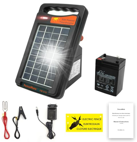 FenceMate Électrificateur Clôture Électrique Solaire, avec une sortie de 0.15 J jusqu'à 2 km, appareil portable pour élever des volailles ou des animaux domestiques