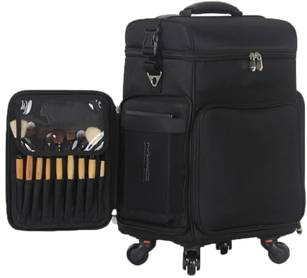 Kosmetikkoffer Pilotenkoffer Beauty Case Reisetrolley Friseurkoffer Kosmetik Trolley Kosmetiktasche Mit Rollen Kosmetiktasche Aus Oxford-Stoff Groß Kosmetikkoffer, Schwarz